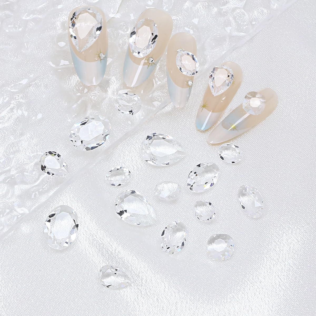 JINJIAO Large Nail Art Rhinestone,Pointback Mix Shape Nail Charms Transparent 3D Nail Diamonds 3 Style Nail Gems for Nail Art Decoration DIY Crafts