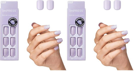 KISS imPRESS No Glue Mani Press On Nails, Color, 'Picture Purplect', Violet, Short Size, Squoval Shape, Includes 30 Nails, Prep Pad, Instructions Sheet, 1 Manicure Stick, 1 Mini File (Pack of 2)