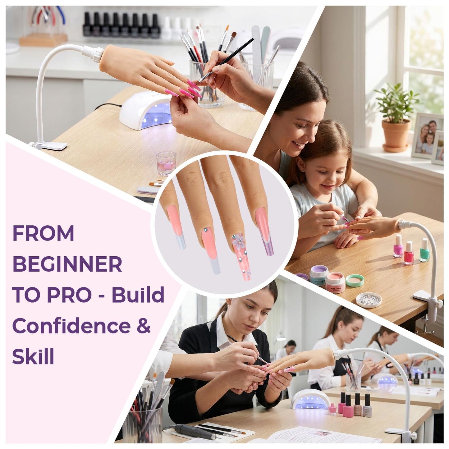 Beginners Practice Hand for Acrylic Nails: Realistic Silicone Nail Hand Practice with Flexible Fingers - Fake Training Hand Mannequin Hand for Nail Techs