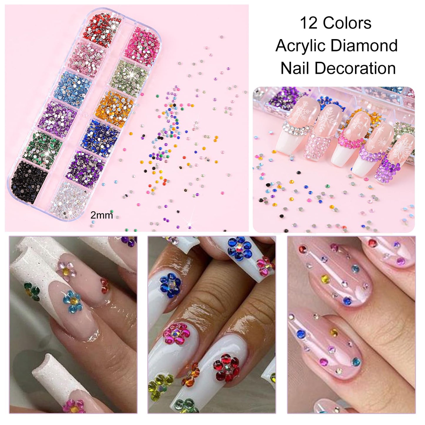 GZMAYUEN Nail Charms Nail Stickers Kit, 4 Boxes Nail Art Rhinestones Pear, 12 Sheets French stickers for Nails, 3D Nail Art Design Kit Nail Decorations for Women