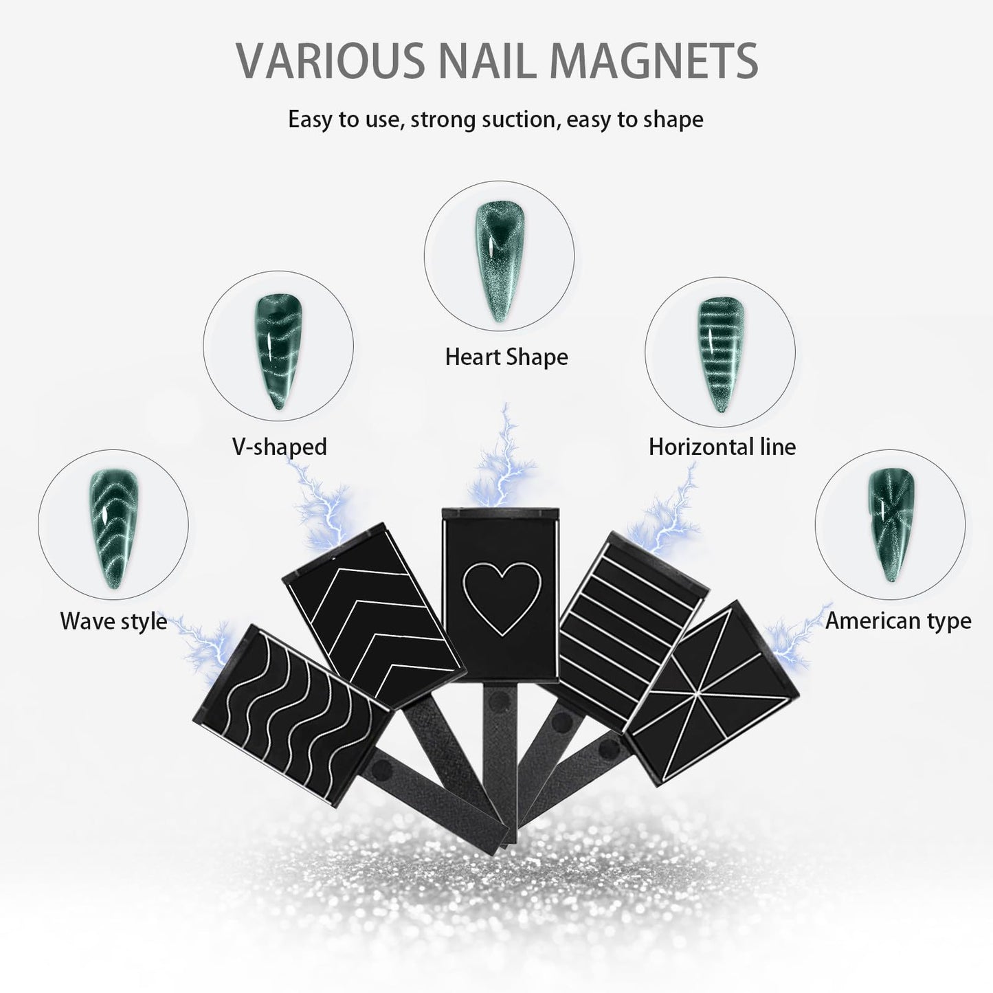 7Pcs 3D Cat Eye Gel Nail Polish Magnet Tools for Cat Eye Gel Nail Polish,5 in 1 Nail Magnet Nail Magnet Pen Stripe Nail Magnet Wands for Nail Art DIY Home Salon Manicure(Black)