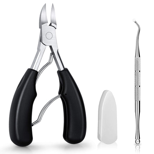 Aogeili Ingrown Toenail Clippers Kit, Professional Thick & Ingrown Toe Nail Clippers for Seniors Men & Women, Stainless Steel Super Sharp Curved Blade Pedicure Nipper with Ingrown Lifter Tool (Black)