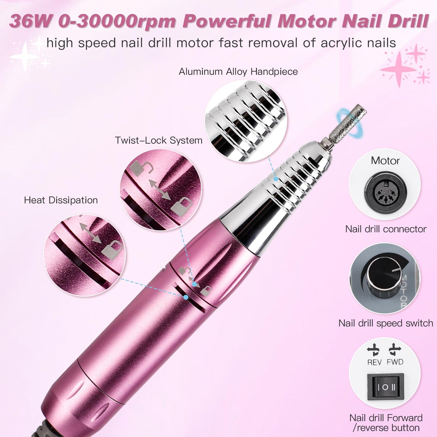 Biutee Nail Dust Collector 5 in 1 80W Nail Vacuum Dust Collector Extractor Professional 30000rpm Electric Nail Drill Machine with 48W/96W UV LED Nail Lamp Nail Art Tool With LED Light