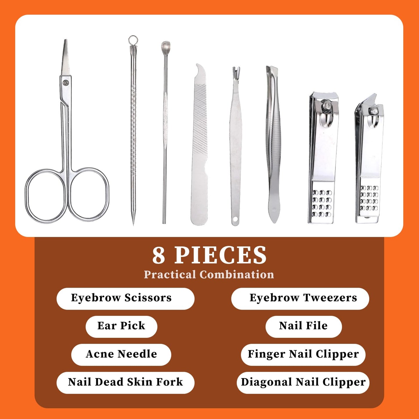 24 Set Bulk Manicure Kit Nail Set Stainless Steel Pedicure Professional Nail Care Kit with Stainless Steel Tools Portable Grooming with Travel Case, Gift for Men Women (Black,8 in 1)