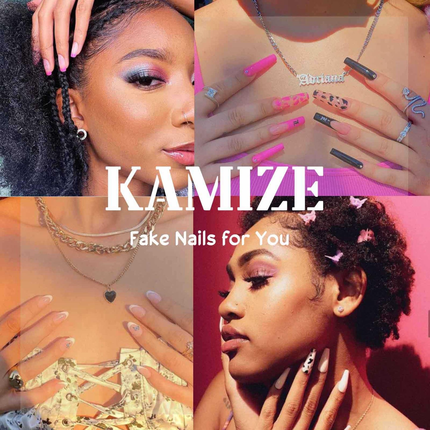 Kamize Short Almond Fake Nails Gradient Press on Nails Full Cover Acrylic Glossy False Nails Nude for Women 24PCS