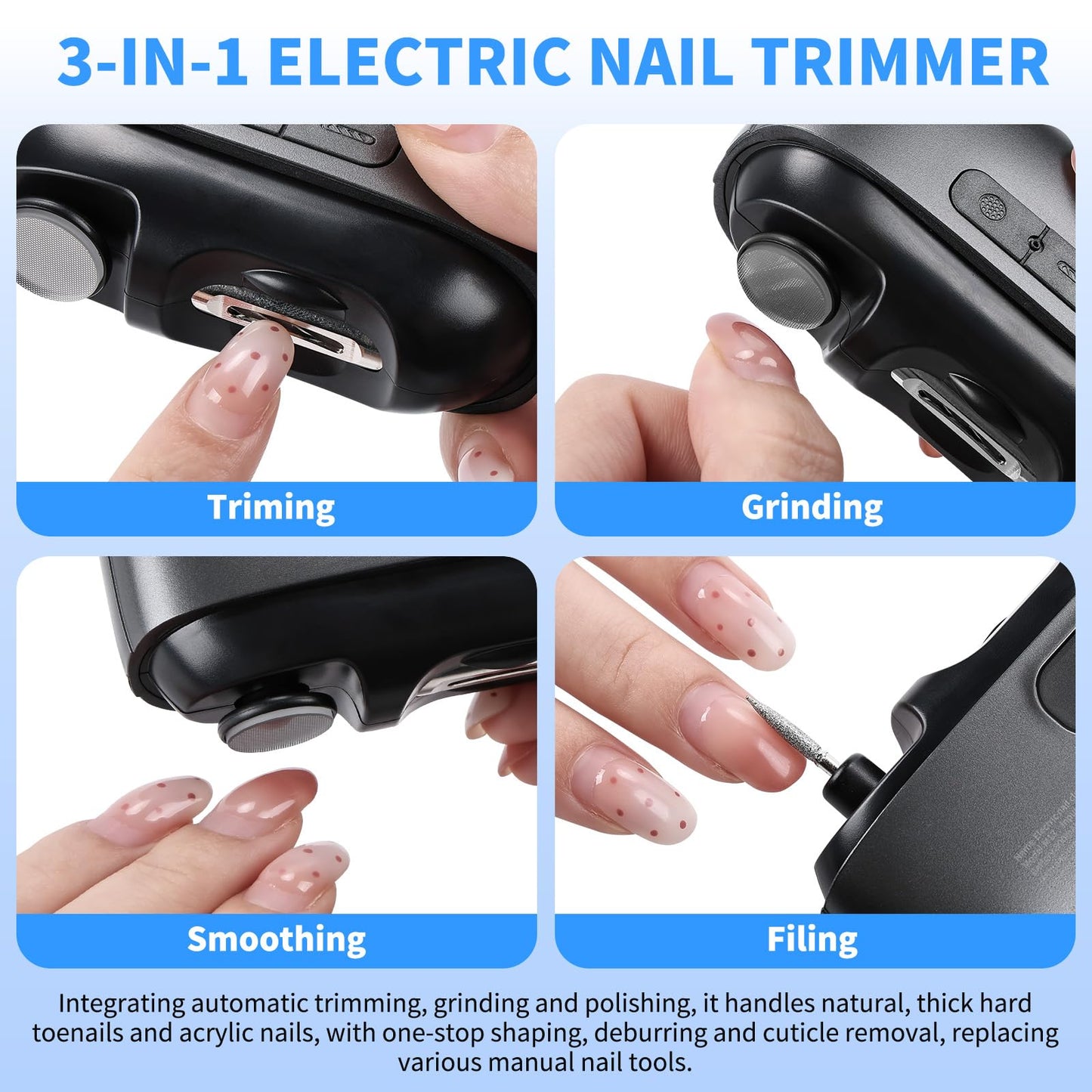 2026 Upgraded 3-in-1 Electric Nail Clipper. Safe auto Trimmer with LED, Clipping Storage & USB-C. Whisper-Quiet, Mess-Free Nail Care for Seniors, Kids & Adults. Ideal for Travel & Home(Black)