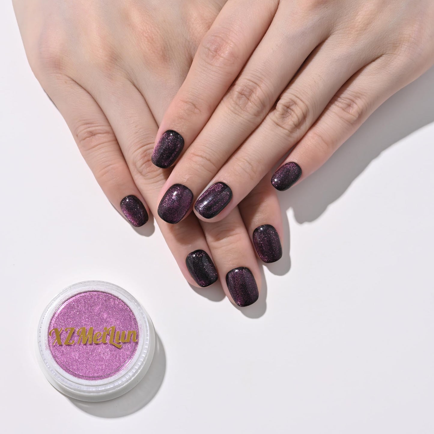 XZMeiLun Cat Eye Nail Powder, Big-Capacity 0.8g 9D Cat Eyes Magnetic Powder Purple Magic Mirror Effect Pigment Holographic Nail Art Glitter, Can Mixed with Builder Gel Nail Polish for Use