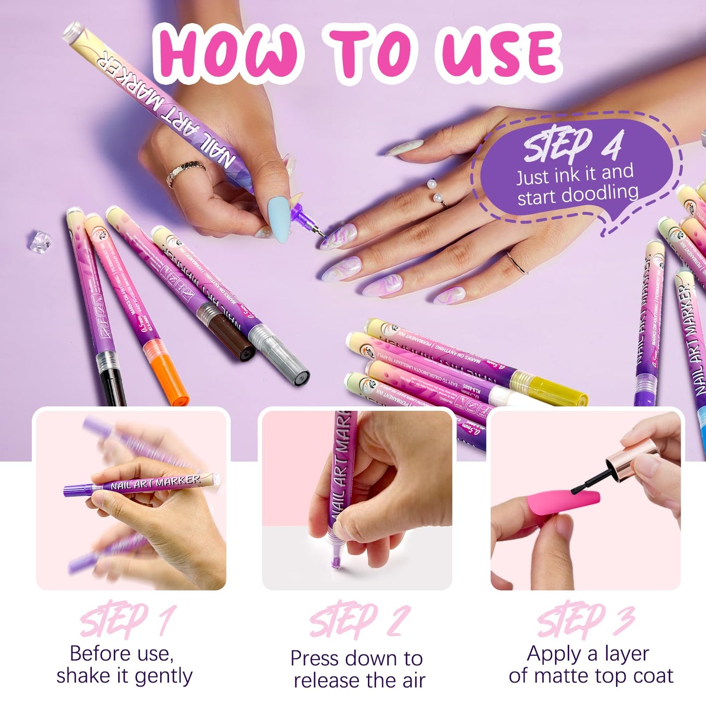 MKNZOME 12 Color Nail Art Pens, 2026 Upgrade 0.5 MM Nail Polish Pens Drawing Painting Point Liner Acrylic Painted Pen Kit, DIY Nails Art Design Manicure Tools Christmas Gifts (2 Set)