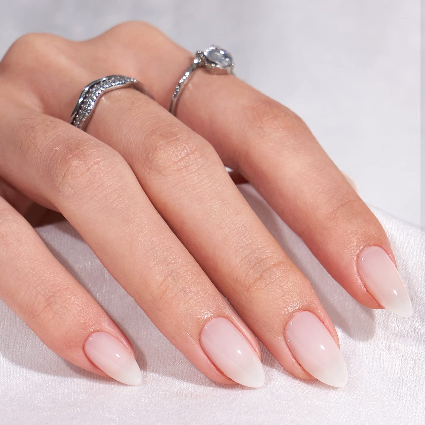 Press On Nails Short Medium - Made by Soft Gel Light Weight & Fit Perfectly,Chrome Press on Nails and White Fake Nail with Nail Glue, Stick On Nails in 15 Sizes - Glazed Donut & Cream Puff