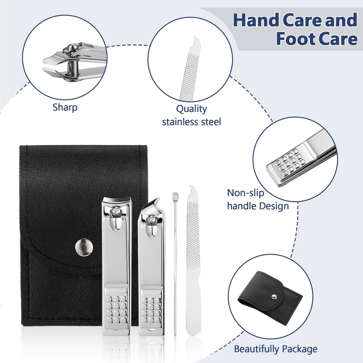 Lasnten 100 Bulk Nail Clipper Set Bulk Manicure Kit Stainless Steel Pedicure Professional Nail Care Kit with Travel Case Portable Grooming for Husband Men Women Family(Black,4 in 1)