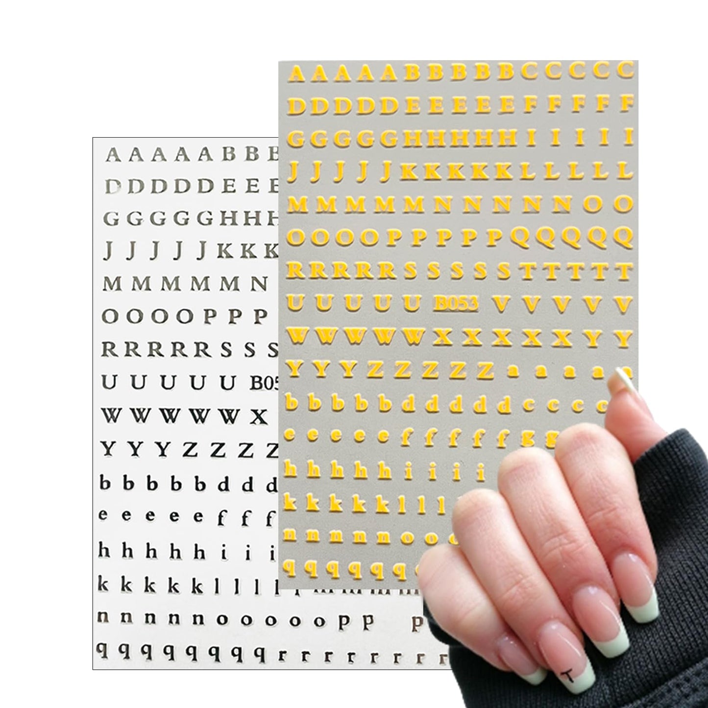 Letter Nail Stickers Holographic Number Nail Art Stickers 3D Self-Adhesive Black White Number Nail Decals Gold Silver English Character Nail Designs Supplies for Women DIY Nail Decoration 8 Sheets