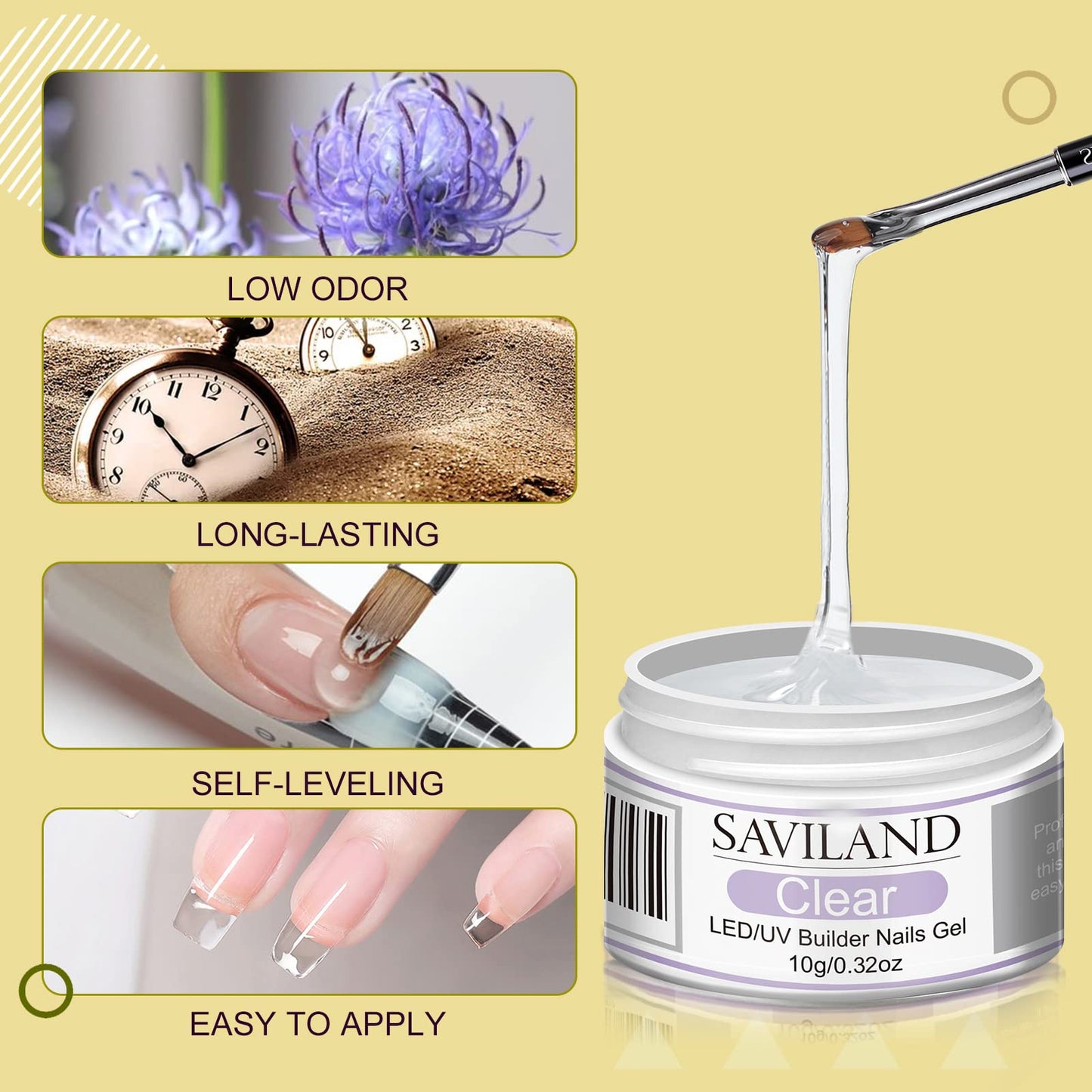 SAVILAND Builder Nail Gel Kit: 4 Color U V Hard Gels Clear White Pink Nudes for Nail Extension Strengthening Sculpting and Building with 100 Nail Forms Brush Pen Base & Top Gels for Nail Art Home DIY
