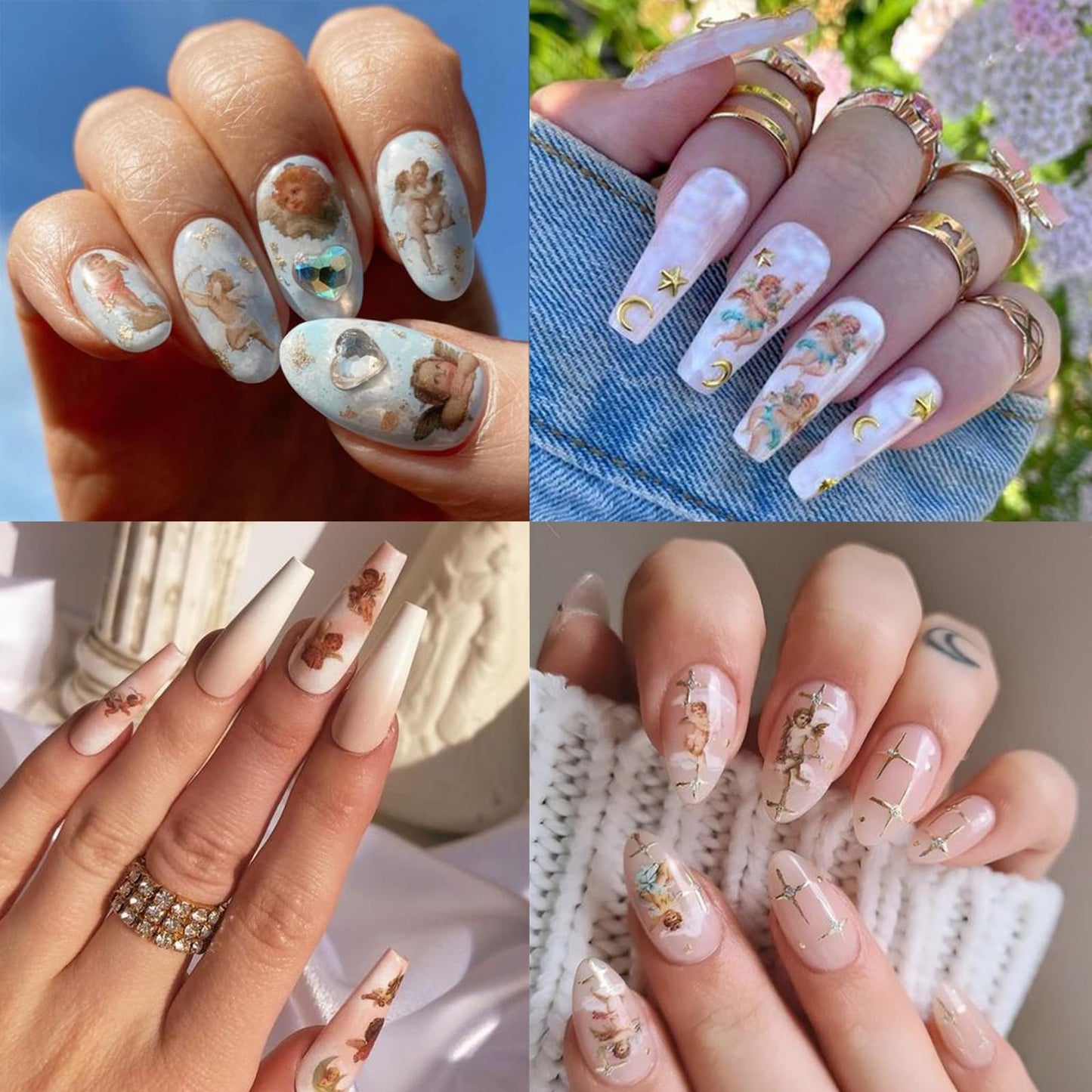 8 Sheets Angel Nail Stickers 3D Self-Adhesive Cupid Nail Art Stickers Decals Rose Flowers Love Heart Wings Nail Art Design Stickers Valentine's Day Nail Decorations for Women Acrylic DIY Manicure