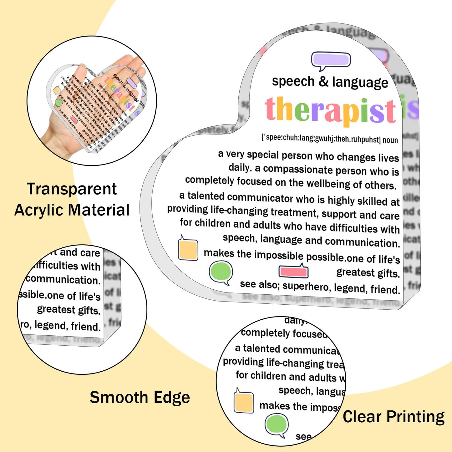 ZsaTuiy Speech & Language Therapist Gift for Women Men,Inspirational Gifts for Women,Thank You Gifts for Speech & Language Therapist,Heart Shaped Acrylic Desk Decorative Sign for Home Office