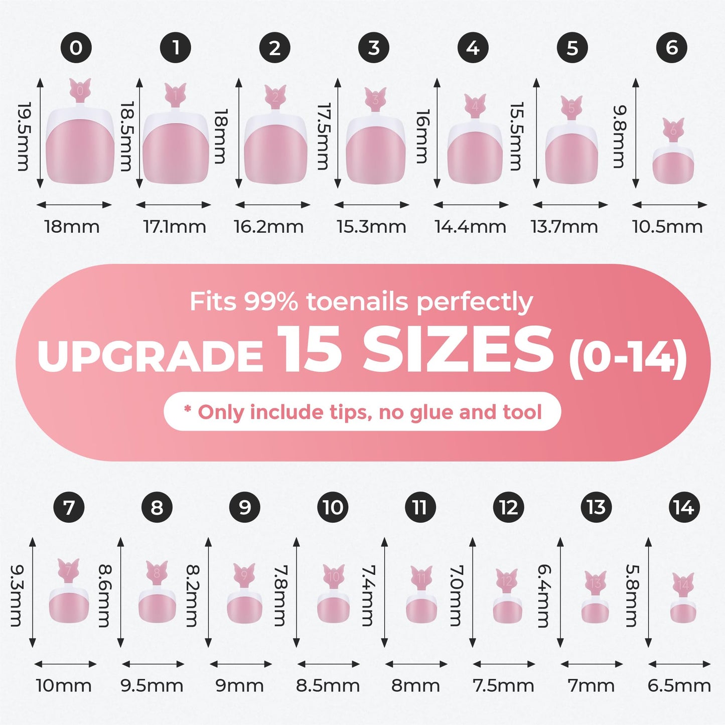 UNA GELLA French Press On Toenails - 15 Sizes Pre-Etched French Toe Nail Press Ons Soft Square Gel False Toenails Pink and White Fake Toe Nails 180Pcs for Women Big Toes Nail Extensions Pedicure