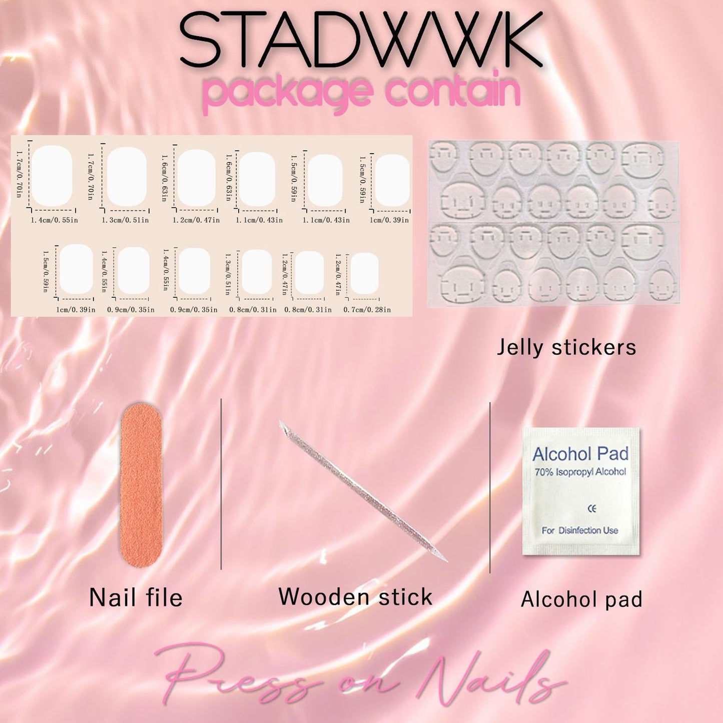 French Tip Press on Nails Short Square Fake Nails with Gradient Rhinestones Flower Designs Nails Press ons Pink White Ombre Glue on Nails Glossy Acrylic Nails Cute Stick on Nails for Women 24Pcs