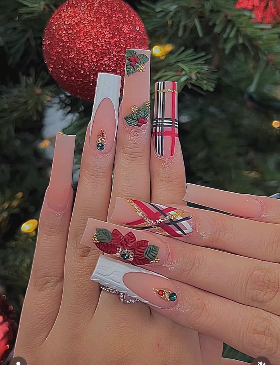Set 24Pcs 3D Acrylic Christmas Flowers Nail Art Charms Handmade by Acrylic Powder - HaFlona Flower Nails, Nail Salon Deco For Women (Chirstmas Flower 24#)