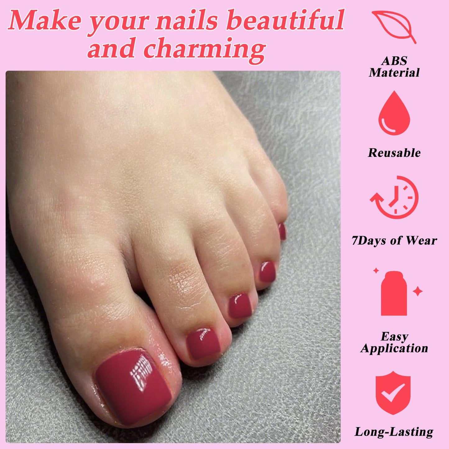 Lifextol 120PC Red Press on Toenails for Women Fake Toe nail Press ons Acrylic Toe Press on Nails Set, red Press on Toe Nails Press on Fake Toenails Press ons Acrylic Toe Nail Tips Kit&Glue Tab-K