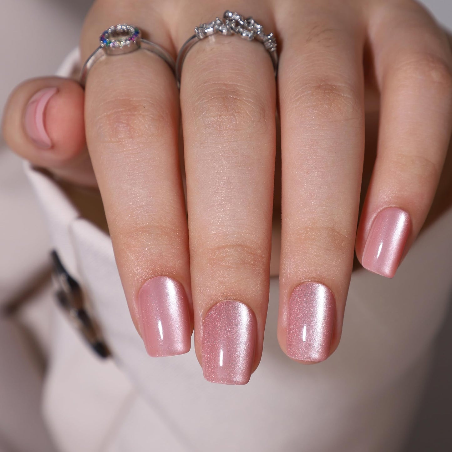 Hrnsnails Short Square Press On Nails, Glue On Nails Short Pink Fake Nails with Cat Eye Press On Nails Designs, Nails Press Ons Soft Gel False Nails, Artificial Nails Stick On Nails for Women