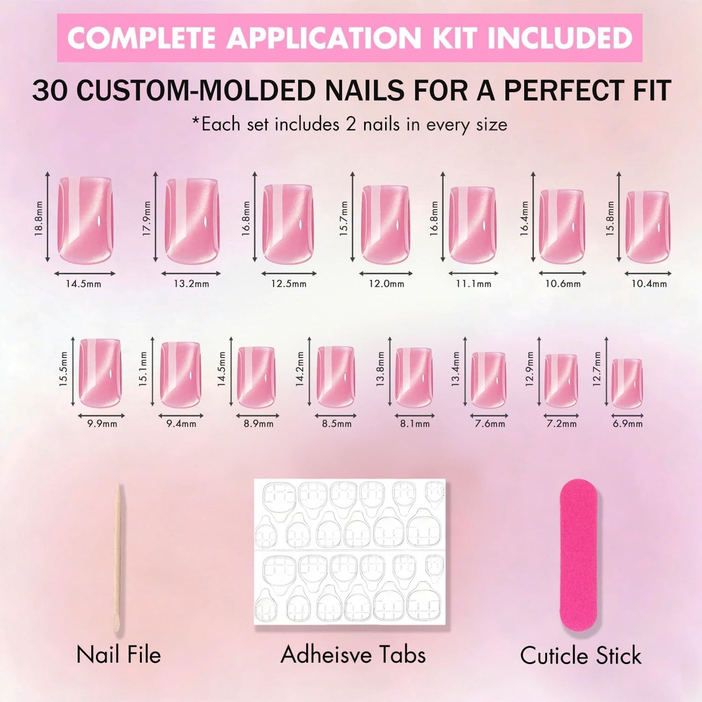 KQueenest Cat Eye Press On Nails Short - Coffee Brown Press On Nails Square, 30 Pcs 15 Sizes Sparkly Glitter Fake Nails Press ons, Thick Quality, Reusable Small Glue on Nail for Women Fall Winter