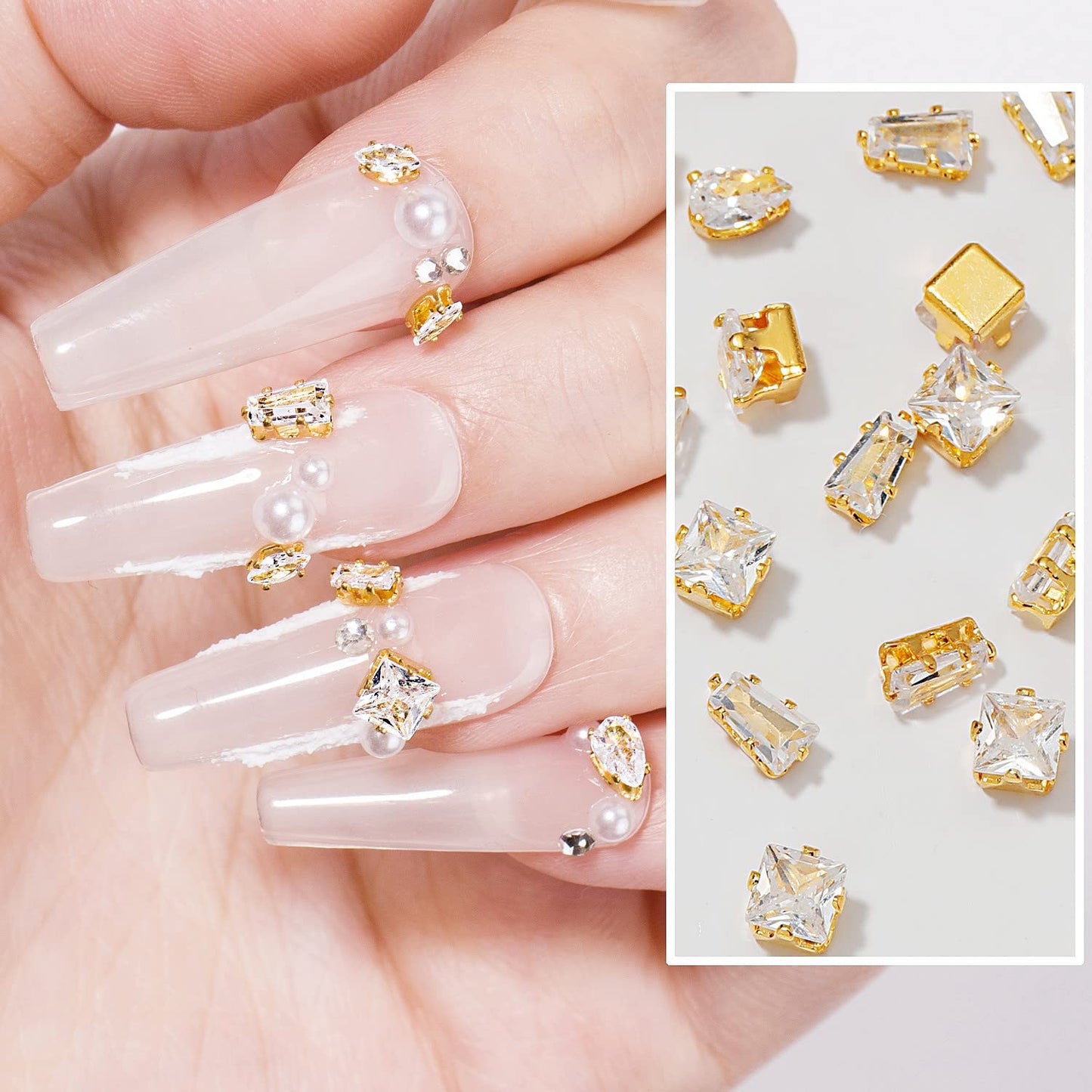 120Pcs Metal Nail Art Zircon Charms Gold Silver Sparkling Nail Charms Gems Rhinestones Glass Resin Jewelry Flatback Diamonds for Nail Art and Decoration DIY Manicure