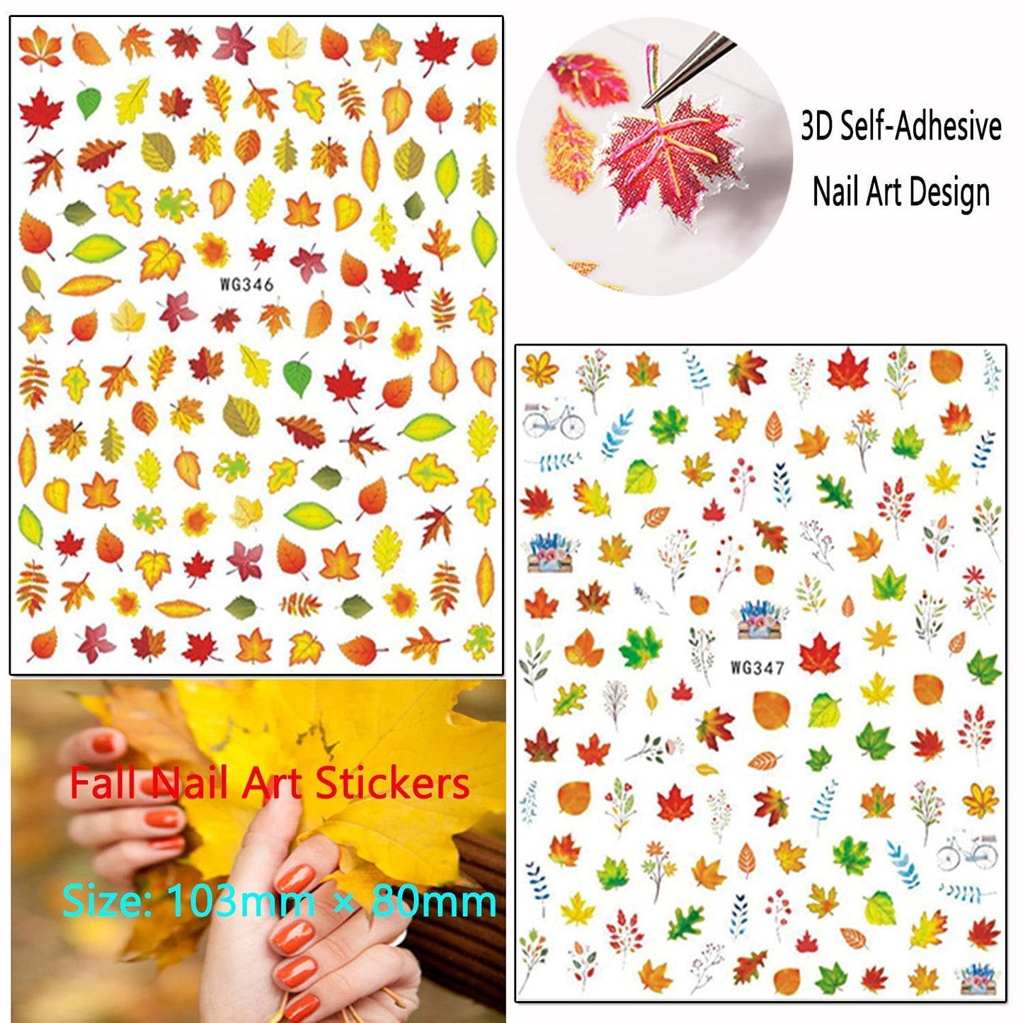 9 Sheets Thanksgiving Nail Art Stickers with 8 Sheets Flowers Nail Art Stickers