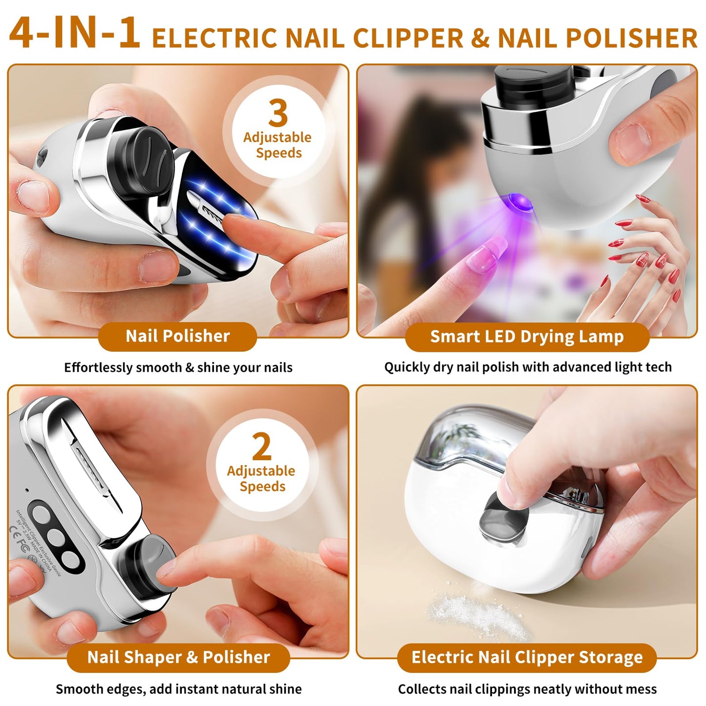 2026 New Electric Nail Clipper for Fingernails & Toenails, 4-in-1 Rechargeable 3-Speed Electric Nail File & Polisher with LED Light, Nail Lamp & Storage, Ideal for Seniors/Adults/Kids for Thick Nails
