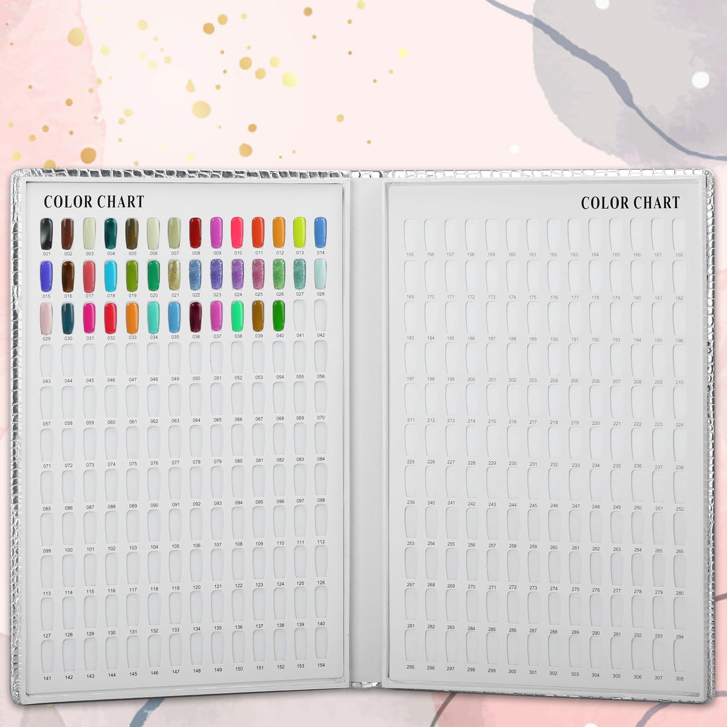 vnjaoi 308 Nail Polish Swatches Book Leather Nail Color Display Book,UV Gel Polish Book Nail Painting Practice Design Board, Fake Tips Nails Sample Display Nail Art for Nail Salons