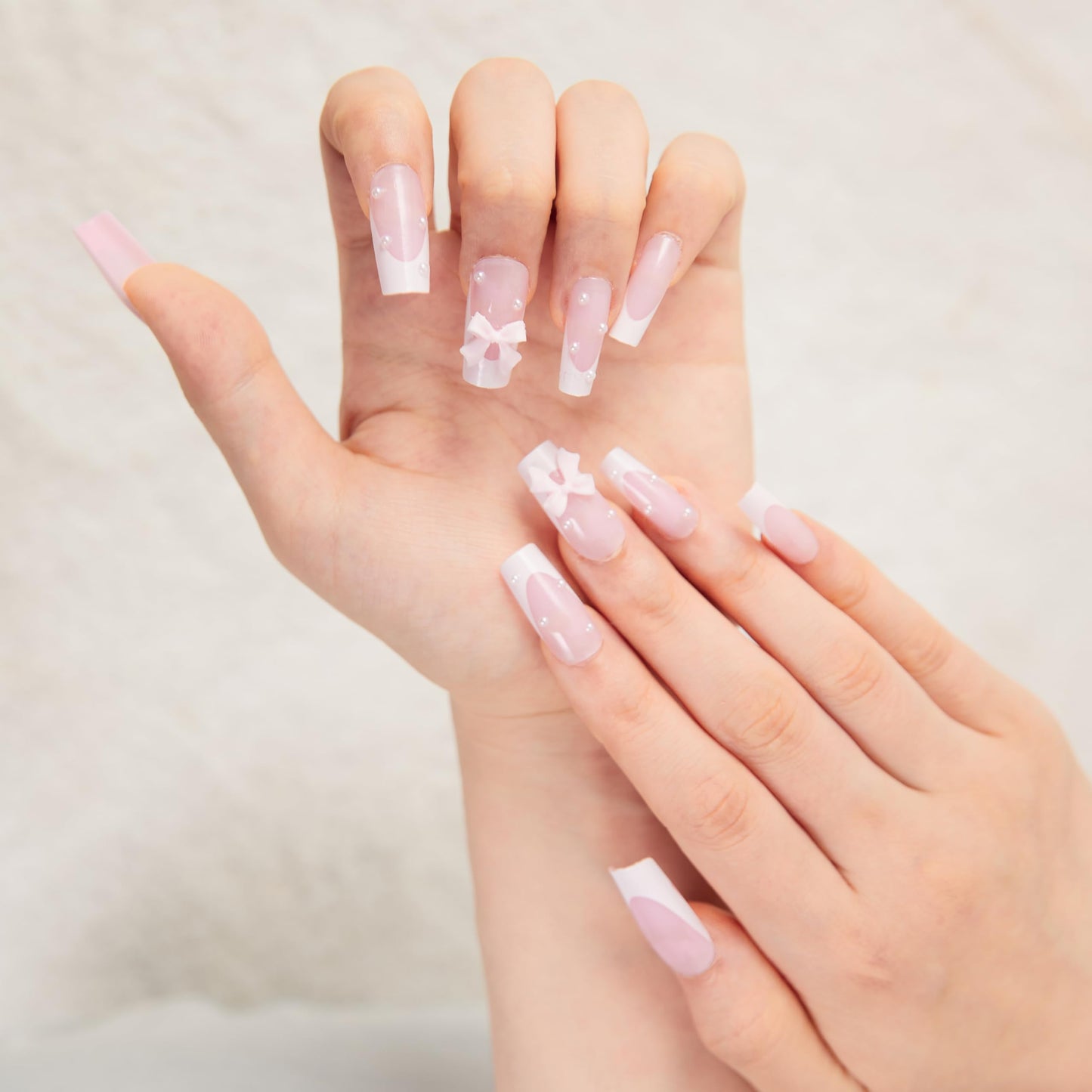 YTETUOE Press On Nails 48pcs, Pearl & Butterfly Embellished White Fake Nails Full Set for Hands & Feet, Salon-Quality Gel DIY Tool Kit (Pearl Butterfly White)