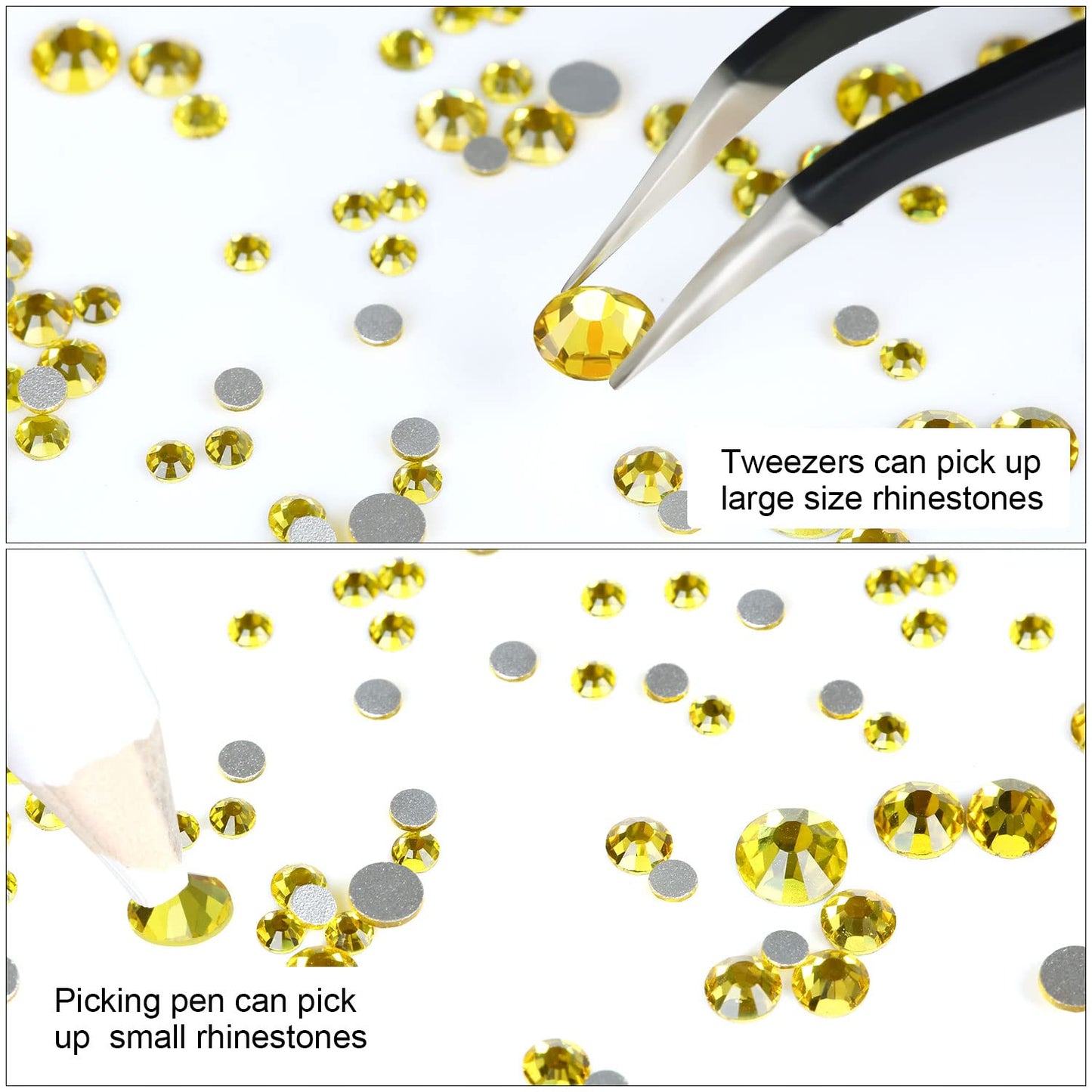 Meibite Yellow Glass Flatback Rhinestones for Nails, Crafts & Clothes – 4240PCS 6 Sizes (SS6–SS20) Crystal Gems Kit with Tweezers & Picker, Non Hotfix DIY Rhinestones for Tumblers, Shoes, Nail Art