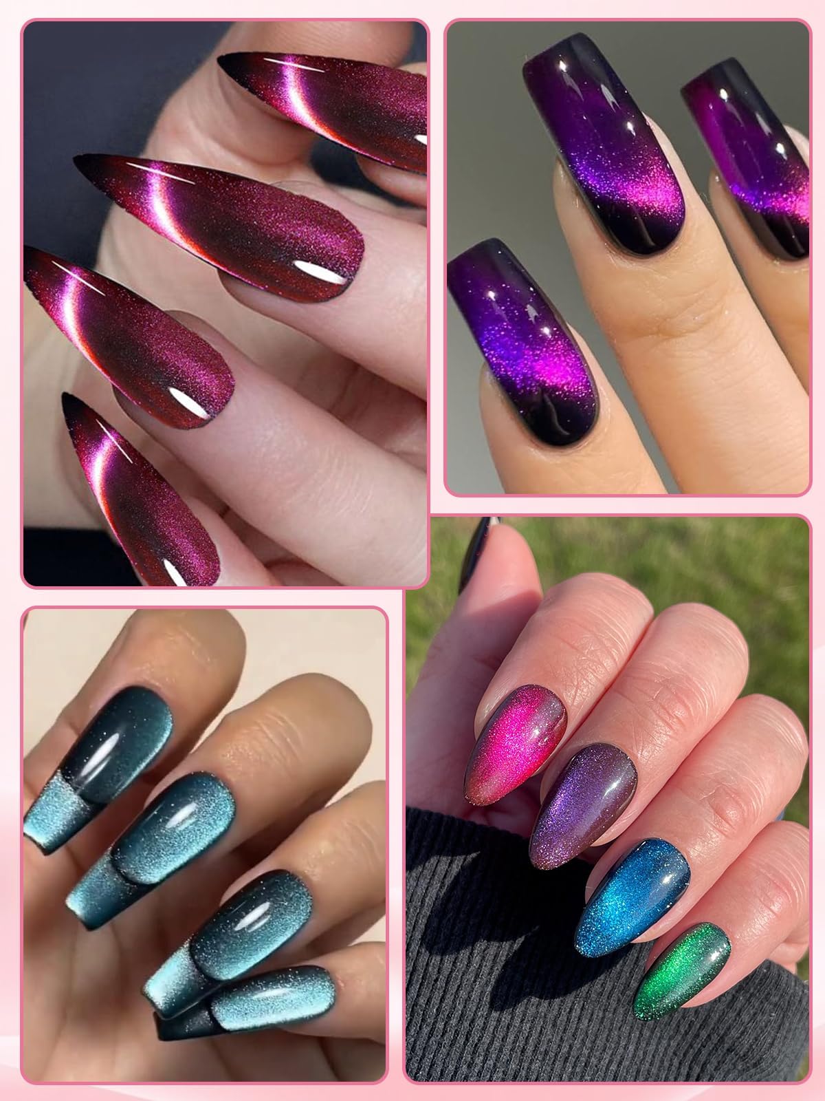 EBANKU Cat Eye Magnetic for Nails, 17PCS Cat Eye Gel Nail Polish Magnet Tools Powerful Set Wand Magnet for Nail Polish Square Round Y Shaped Heart Magnet Stick Diverse Glassy Cateye Effect