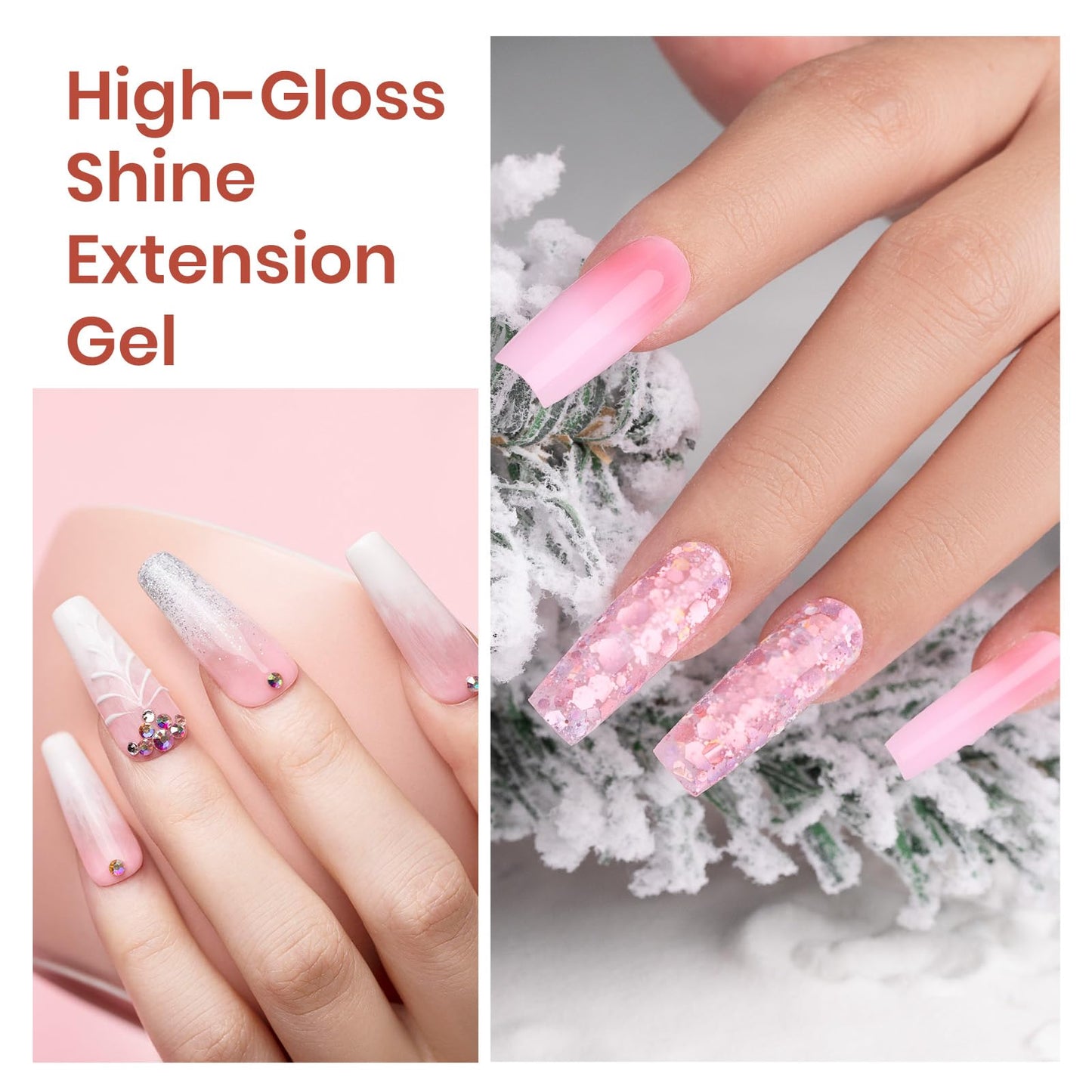 Beetles Poly Nail Extension Gel Kit, 4 Colors Pink White Poly Nail Gel Builder Nail Gel with Poly Brush & Slip Solution Nail Salon All In 1 Kit Gift for Women, UV & LED Needed