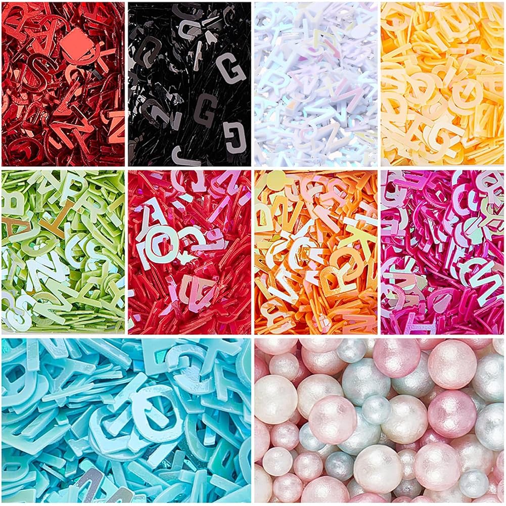 OLYCRAFT 140g Sequins Resin Fillers Alphabet Glitter Letter Sequins Resin Charms Flakes ABS Plastic Beads Resins Filling Accessories Sequin for Nail Art Decorations Nail Glitter and Resins Project