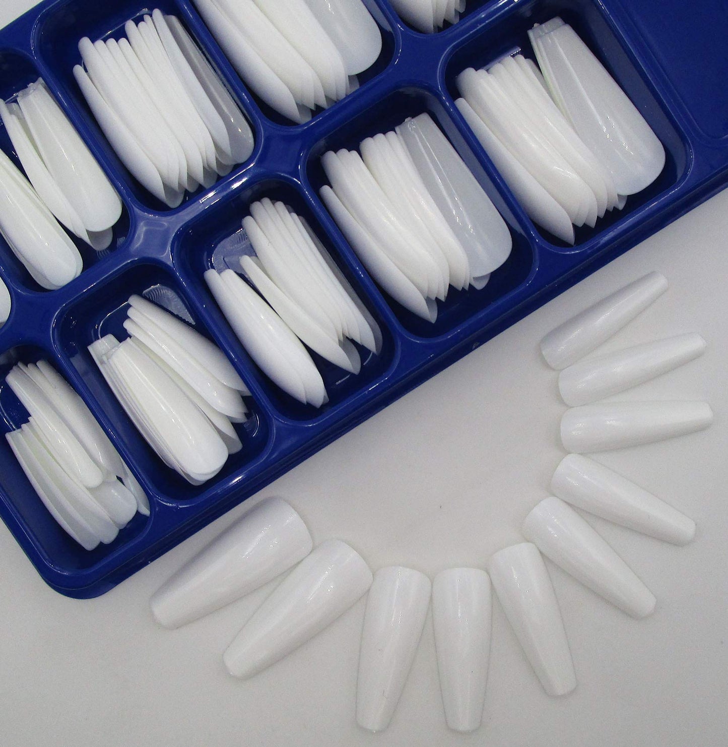 100pc White Press on Nails Medium Coffin Fake Nails, Medium Press-on Nail Coffin Acrylic Nails Press ons Nail White False Nail Glossy Ballerina Artificial Fingernail Full Cover Glue on Nail