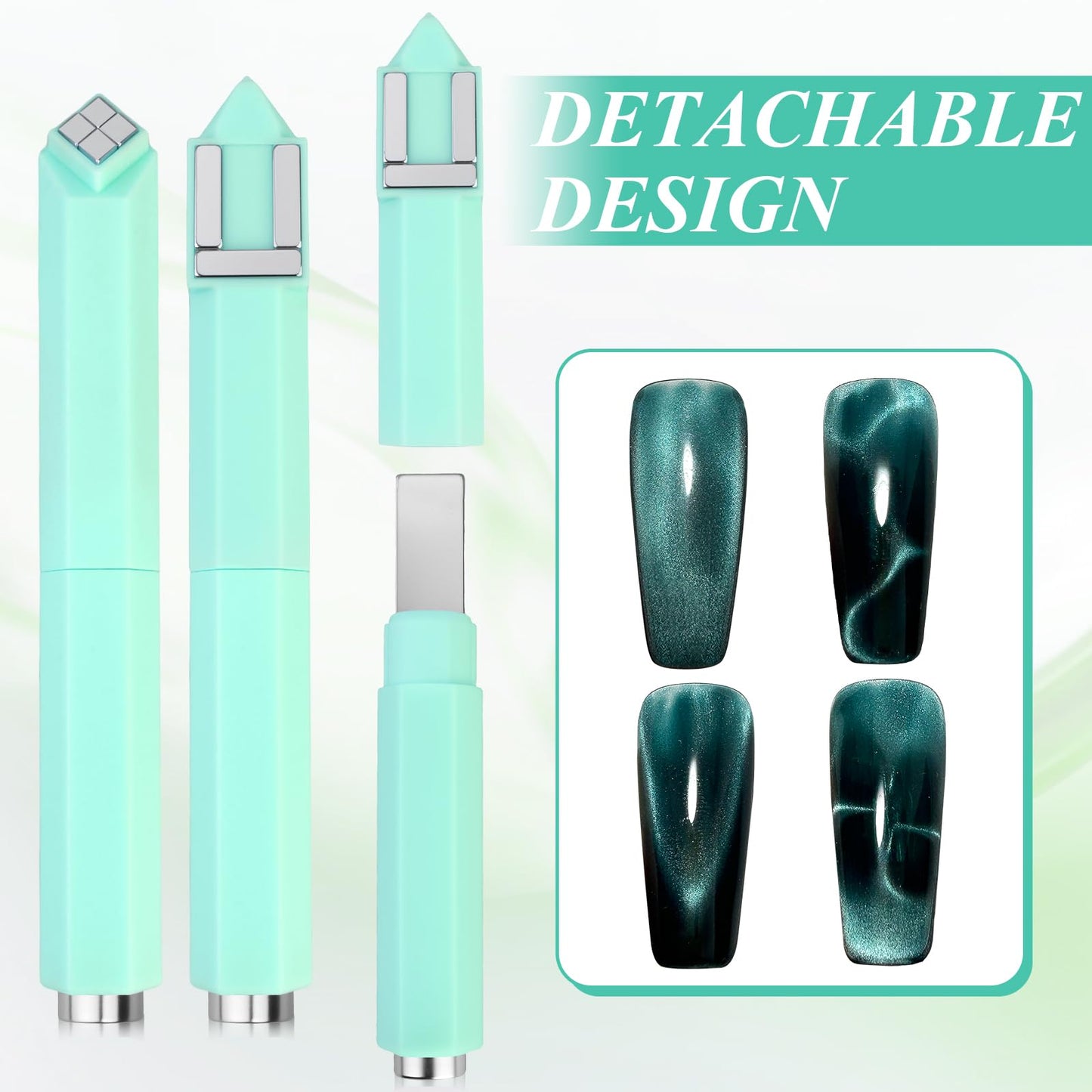 Plman 4 in 1 Cat Eye Nail Magnet, Multifunctional Cat Eye Gel Nail Polish Magnet, Beginner-friendly Cat Eye Magnet for Nail, Nail Magnet Tool for Nail Art DIY Home, Salon, Studio (4 in 1 Set-Green)