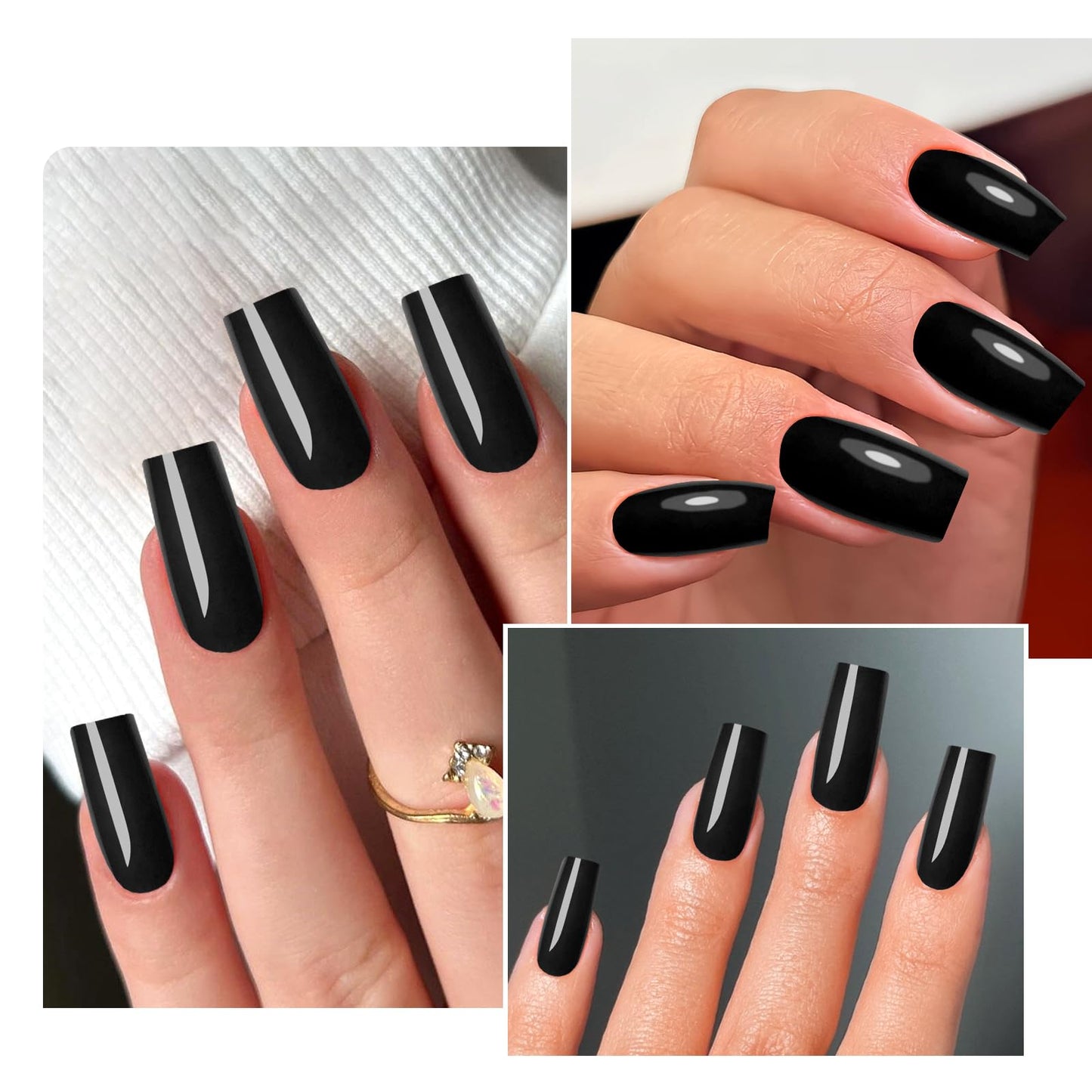 Lifextol Square Glossy Fake Nail 120pc Full Cover Acrylic Long Ballerina press on Nails art Square False Nail for Beginner Women and Girls Manicure(Black)