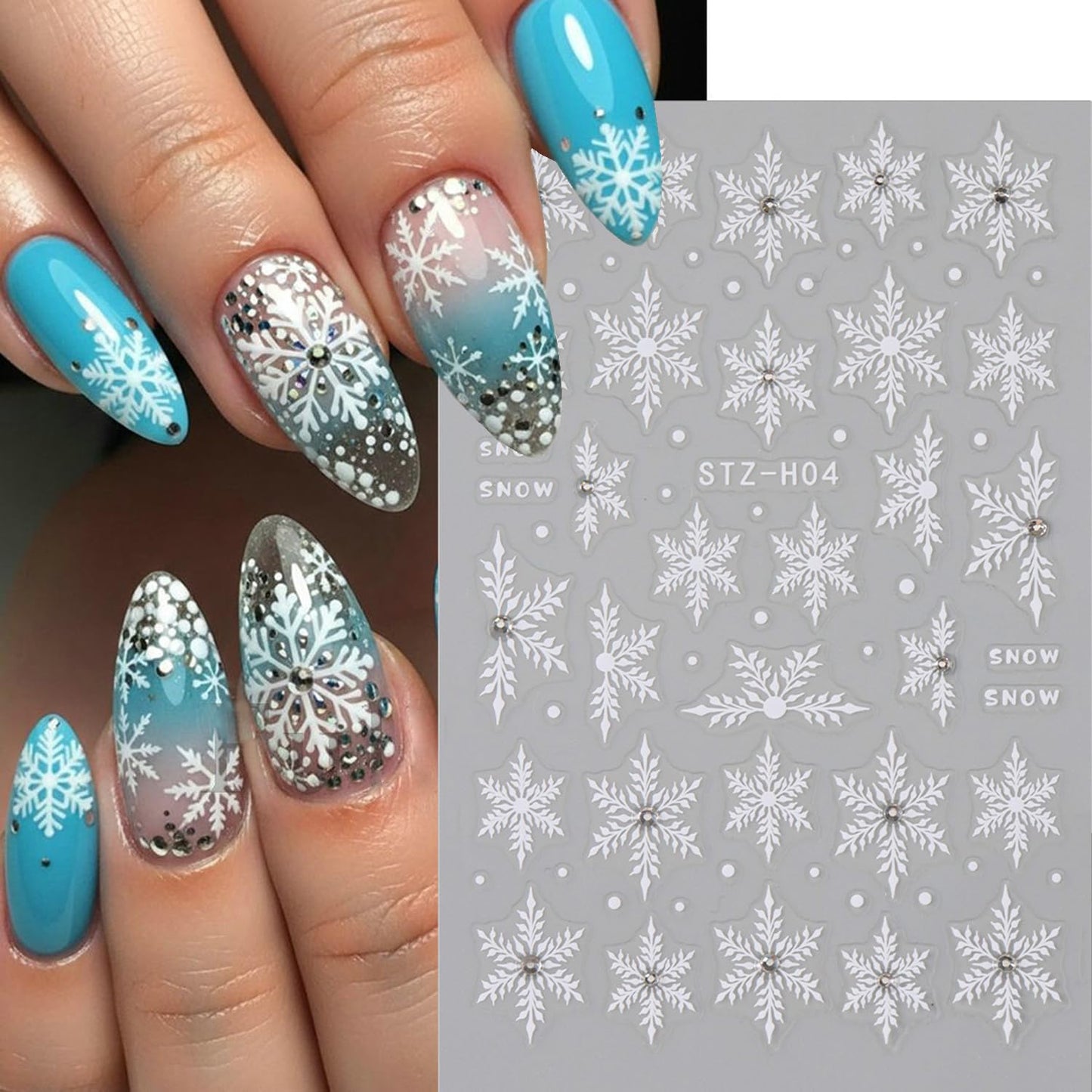 3pcs Christmas Nail Art Stickers 5D Embossed Nail Decals White Snowflakes Christmas Tree, Bow, Holly Adhesive Nail Stickers Snow with Rhinestones Design Xmas Nail Supplies Manicure Accessories