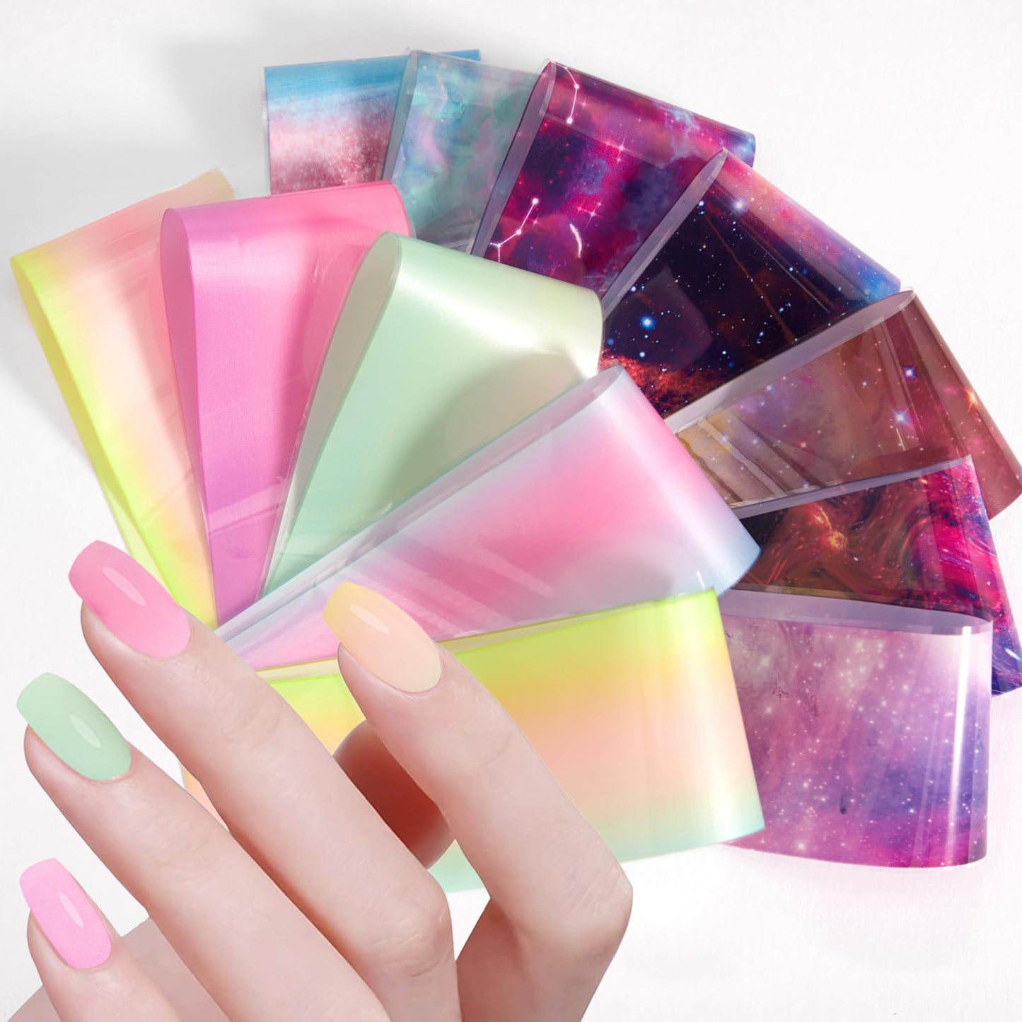 DANNEASY 300 Sheets Holographic Nail Foils Film, Iridescent Nail Art Transfer Foil Stickers Marble Leopard Print Foil Paper Sheets Starry Sky Star Design Sticker for Nails Decoration Supplies