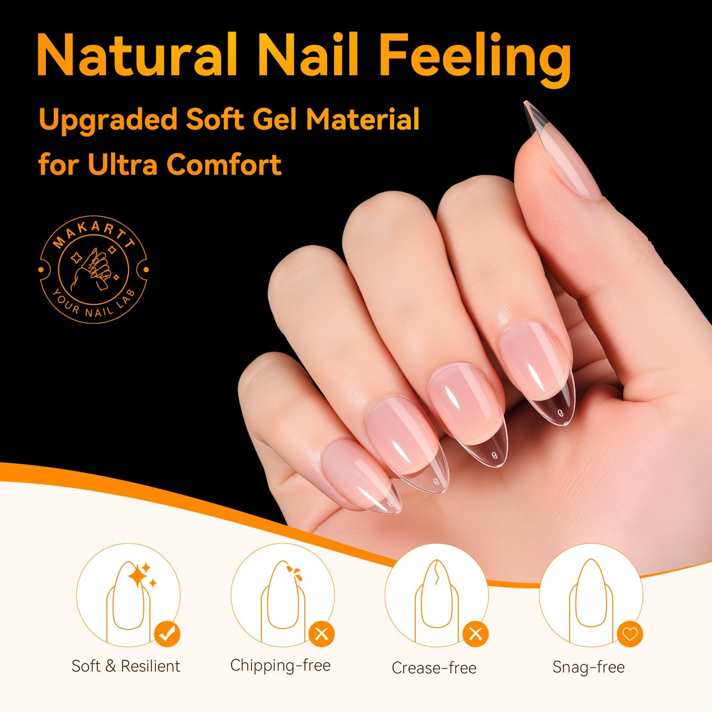 Makartt Nail Tips: Short Almond Full Cover Fake Nails 510pcs, 15 Sizes Soft Gel Half Matte Pre-shape Soak Off for Press on Nails DIY for Extension No Crease Acrylic Nail Manicure DIY Salon Home