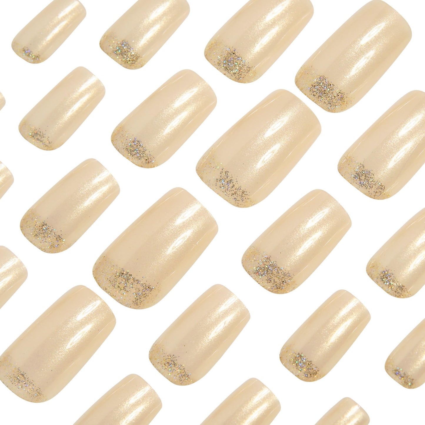 CTTHNBD Press on Nails Square - Short Fake Nails with Glitter Design - Winter Full Cover Stick on False Nails - for Women 24 Pcs