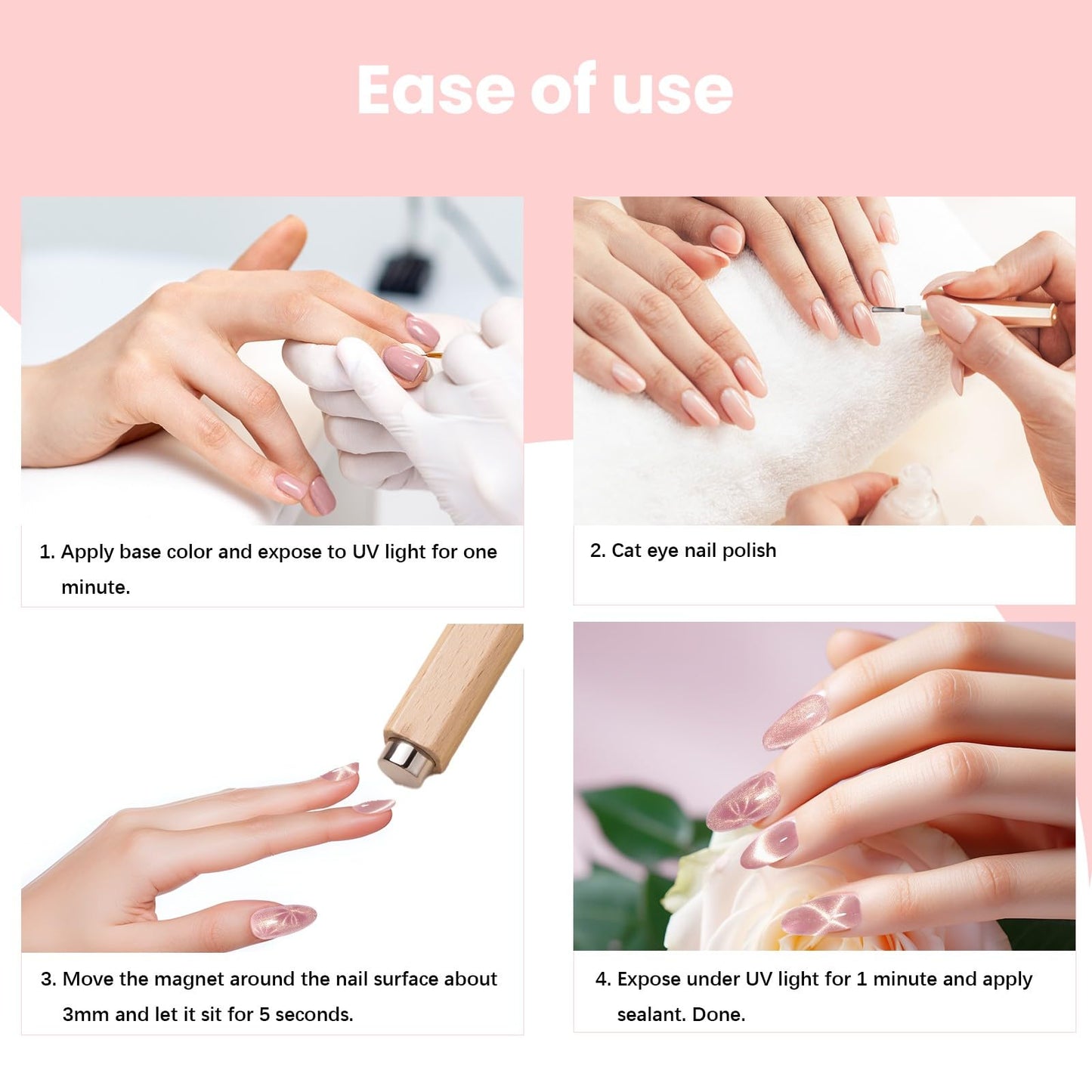 7Pcs 3D Cat Eye Gel Nail Polish Magnet Tools for Cat Eye Gel Nail Polish,5 in 1 Nail Magnet Nail Magnet Pen Stripe Nail Magnet Wands for Nail Art DIY Home Salon Manicure(Pink)