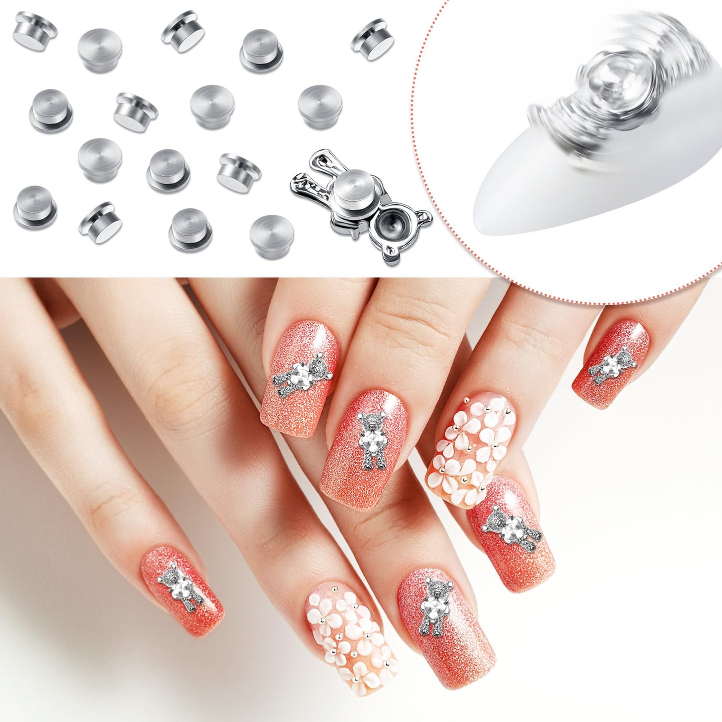 Leelosp 60 Pieces Spinning Nail Charms Bulk Nail Art Rotating Charm Bearing Tool Rings Jewelry Rotating Tools 3D for Women Girls Crafting Jewelry Accessories(silver, 0.16 x 0.2 x 0.1 Inches)