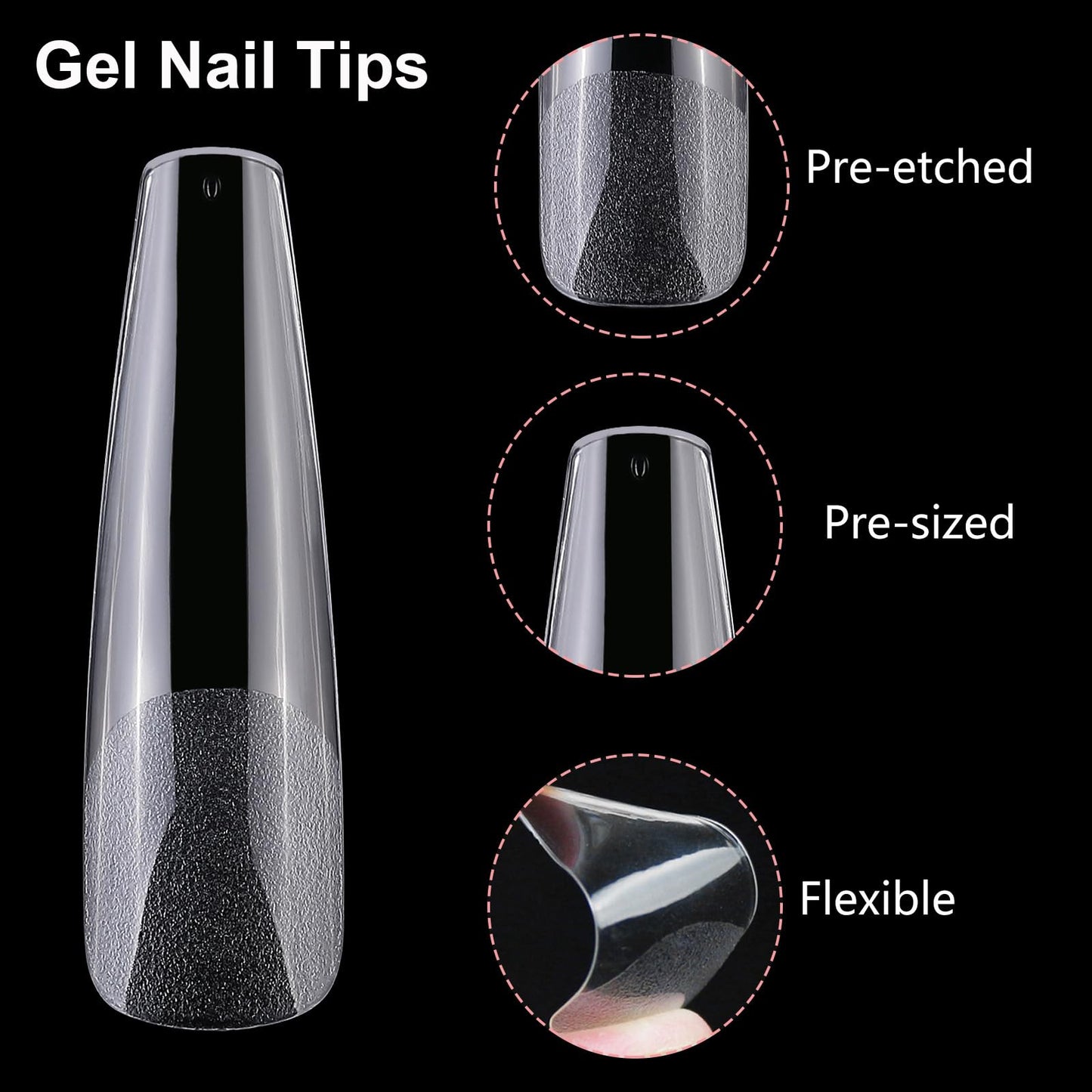 LoveOurHome 240pc XXL Coffin Nail Tips Clear Fake Nails Extra Long Press on Nails Coffin Acrylic Nail Full Cover Ballerina Artificial Fingernail Soft Gel False Nails 12 Sizes for Gel Nail Extension