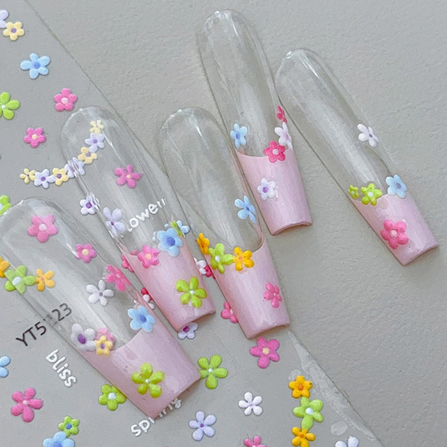 3 Sheets 5D Embossed Flower Nail Art Sticker Self-Adhesive Flowers Nail Decals Engraved Floral Summer Nails Sticker Acrylic Nail Art Decoration for Women Girls DIY Manicure