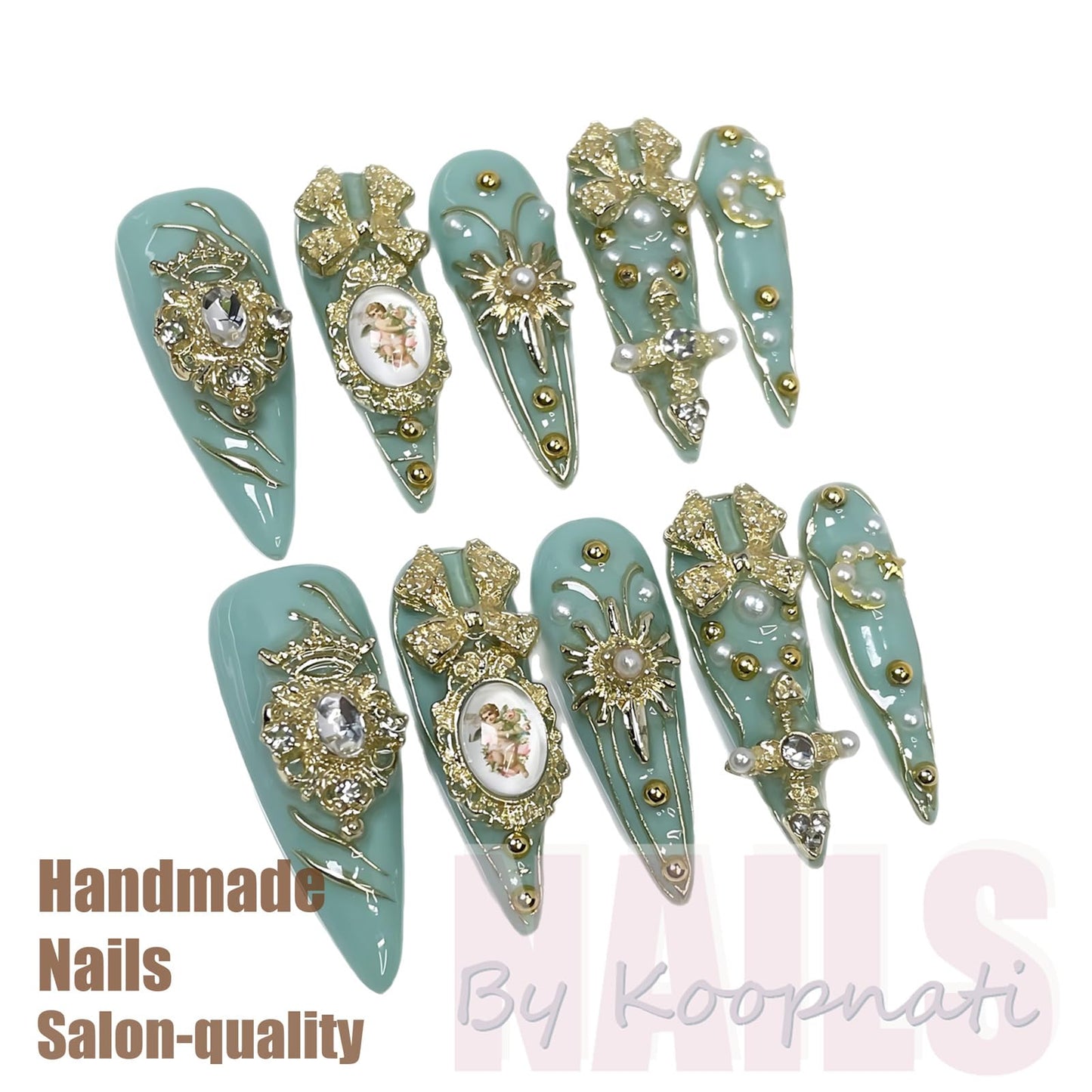 Handmade Press On Nails Almond Pink Homemade Press On Nails French Tip With 3D Design Flower Fake Nail Art For Women M