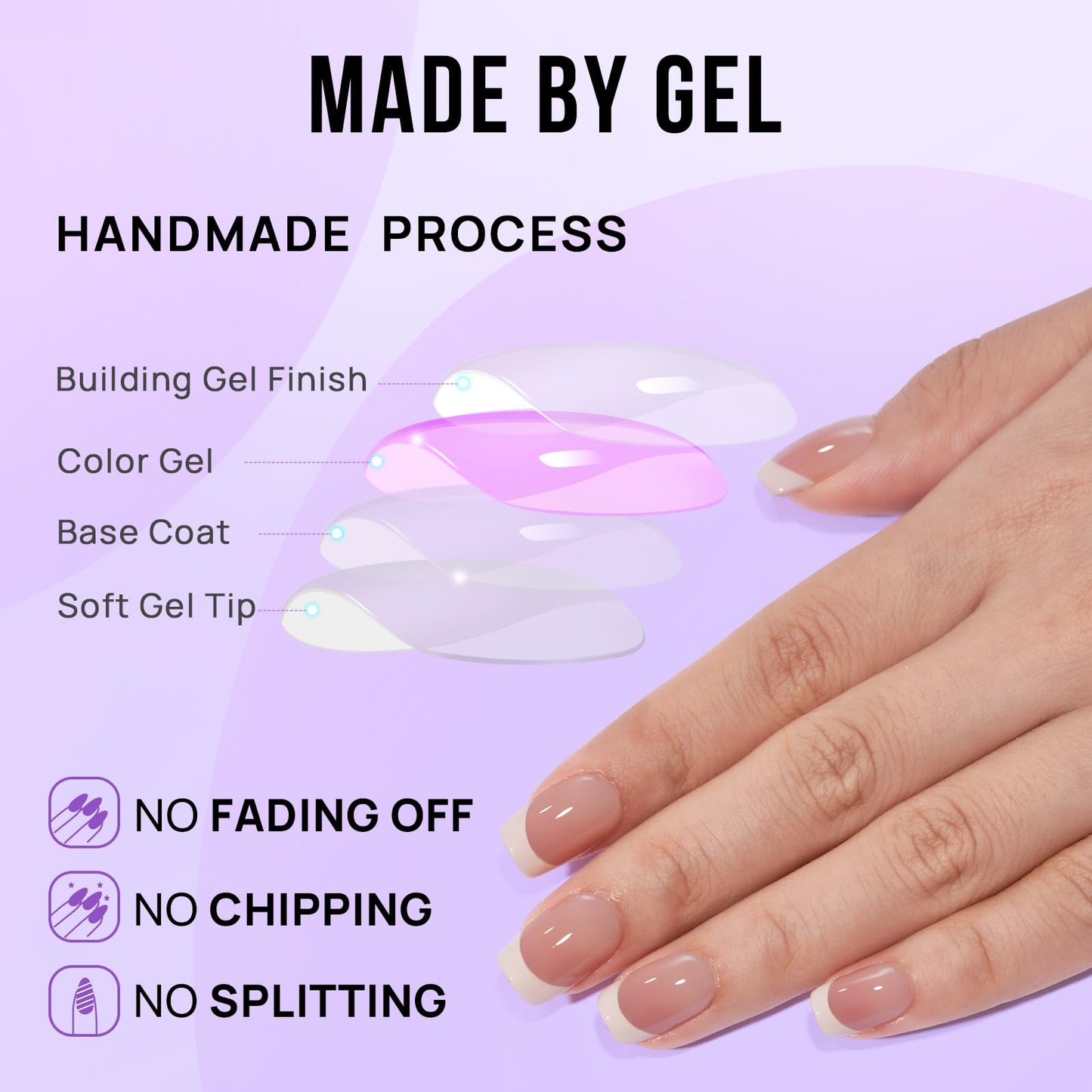 BTArtbox Press on Nails Square - French Tip Press On Nails Short, Seamless Fit Glue on Nails for Nail Art Manicure, 15 Sizes, French Girl