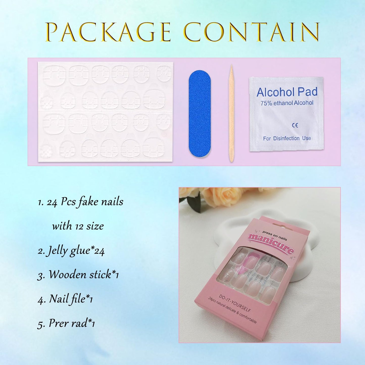 Square Press on Nails Short Clear Light Pink Glitter Fake Nails Fashion Design Acrylic Gel Fake Nails Kit Nude Pink Nails Press ons Natural Fit Nail Art Kit 24 Pcs