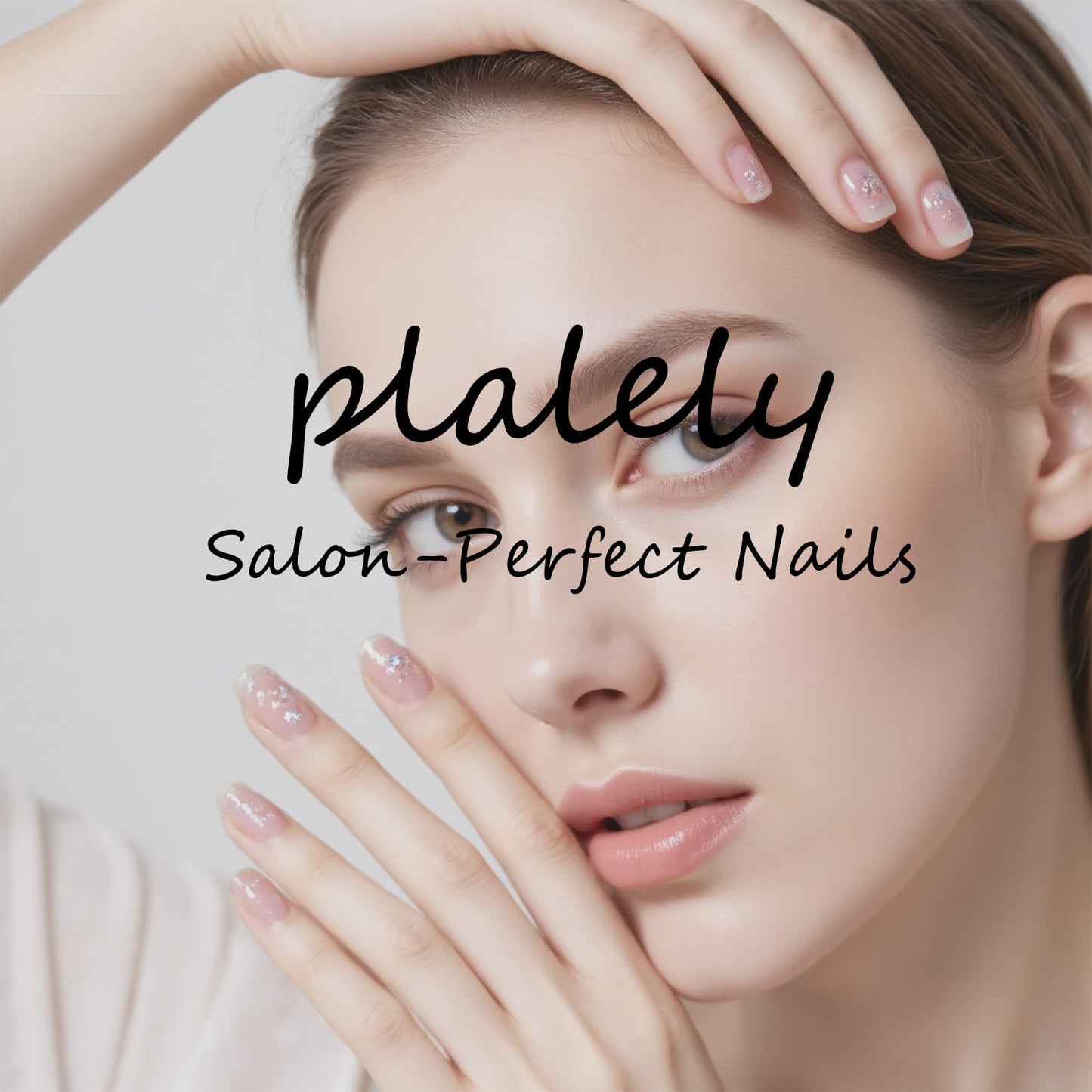 plalely Almond Press on Nails Short Brown Fake Nail Gold Embossed Acrylic Nail Press ons Daisy Charm Stick on Nail for Women 24pcs