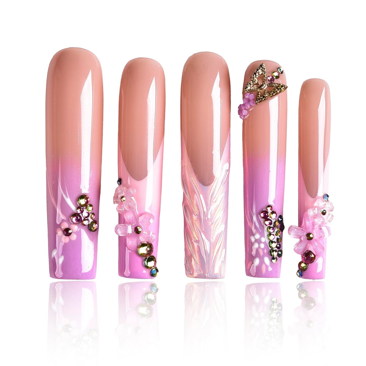 Tmani 10pc/set Extra Long Handmade Press On Nail Hot Girl's Long Ballet Nails Square Nail Full of Diamond Glitter Decoration Fake Nails Suitable For Girls Festival Parties and Birthday Gift (294,L)