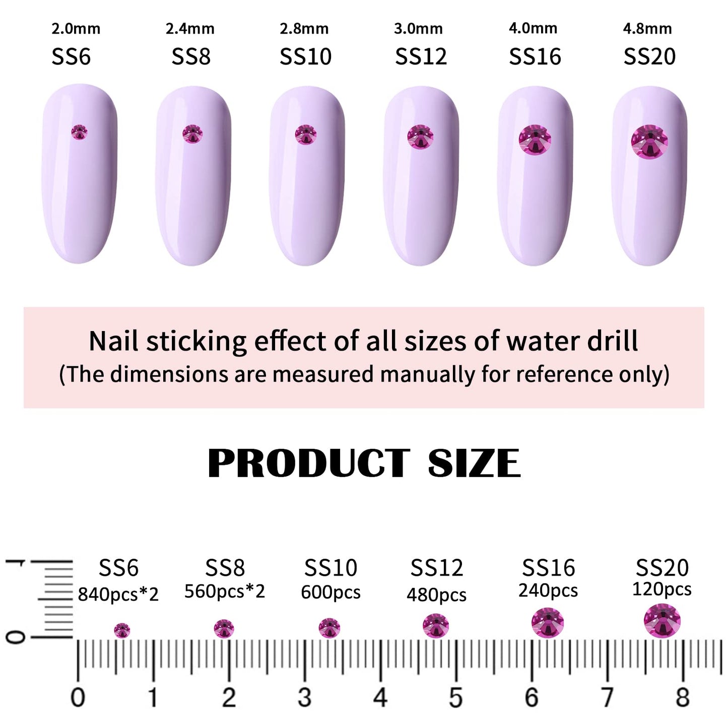 Meibite Fuchsia Glass Flatback Rhinestones for Nails, Crafts & Clothes – 4240PCS 6 Sizes (SS6–SS20) Crystal Gems Kit with Tweezers & Picker, Non Hotfix DIY Rhinestones for Tumblers, Shoes, Nail Art